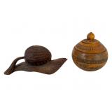 Carved Wooden Inkwell and Trinket Box
