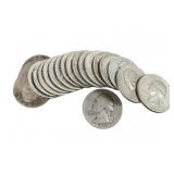 20 Circulated Silver Washington Quarters