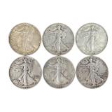 6 Standing Liberty Half Dollars, 1940-1942