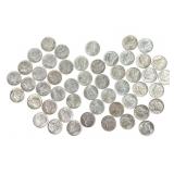 50 Silver Mercury Dimes, AU Mixed 1940s