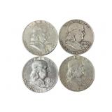 4 Silver Franklin Half Dollars