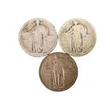 Three Standing Liberty Quarters No Stars