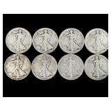 8 Silver Walking Liberty Half Dollars