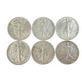 Six Standing Liberty Half Dollars, 1941-1945