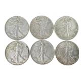 Six Standing Liberty Half Dollars 1941-1947