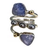 Lilly Barrack 925/14k Tanzanite & Pearl Ring