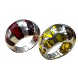Two AP 925 Sterling Silver Resin Rings