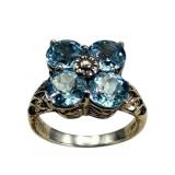 925 Silver Ring with Blue Stones