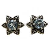 925 Aquamarine Floral-Shaped Studs