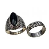 Two Sterling Silver Rings, One with Onyx