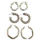 Three Pairs of 925 Silver Hoop Earrings