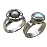 Two Signed 925 Pearl Rings