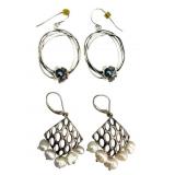 Two Pairs of 925 Pearl-Accented Earrings