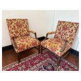 Pair Upholstered Mahogany Armchairs