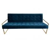 Tufted Blue Sofa with Brass Frame