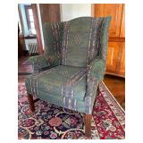 Upholstered Wingback Chair with Mahogany Frame