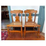 Two Birds Eye Maple Cane Seat Side Chairs