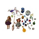 Miniature Vintage Doll and Glass Figurines