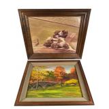 Framed Stonebridge Painting and Farm Photograph
