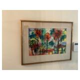 Framed Watercolor of Flowers by Musclemen