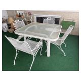 White Metal Patio Set with Glass Table