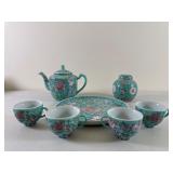 Chinese Enamel Tea Set with Floral Motif