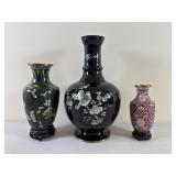 Black MOP Inlay and Cloisonnï¿½ Vases Trio