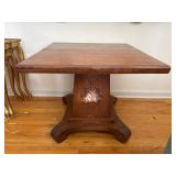 Antique Oak Lamp Table with Pedestal Base
