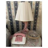 Vintage Lamp, Phone and Glass Candy Dish