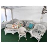 Nine Pc. White Wicker Patio Furniture Set