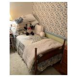 Wood Frame Single Bed with Bedding