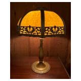 Metal Lamp with Cracked Slag Glass Shade