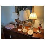 Four Vintage Lamps, Prints, and Accessories