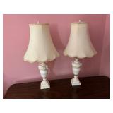 Pair Marble Table Lights, 25 Inches Tall