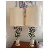 Pair Painted Wire Floral Table Lamps
