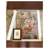 Framed Etching and Two Poster Prints