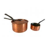 2 Hammered Copper Pots with Steel Handles