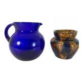 Cobalt Blue Pitcher and Ceramic Tobacco Jar