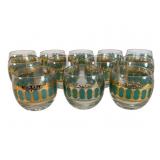 12 Culver Emerald Scroll Lowball Glasses