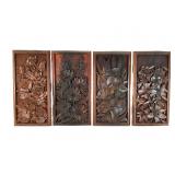Four Carved Floral Wall Panels