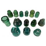14 Glass Insulators in Assorted Colors