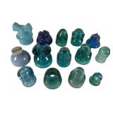 14 Various Blue Glass and Ceramic Insulators