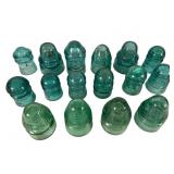 16 Aqua Green/Blue Glass Telegraph Insulators