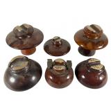 6 Various Brown Vintage Ceramic Insulators