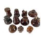 11 Various Dark Brown Ceramic Utility Insulators