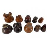 10 Brown Ceramic Electrical Insulators