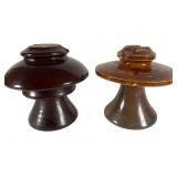 Two Large Brown Ceramic Insulators