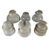 Six White Ceramic Electrical Insulators