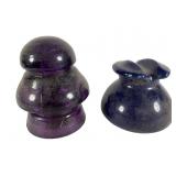 Two Glass Insulators in Purple and Blue