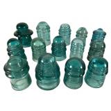 14 Aqua and Blue Glass Insulators